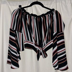 Brand is Guess, size medium, stripped cropped top with tie bow in the front.